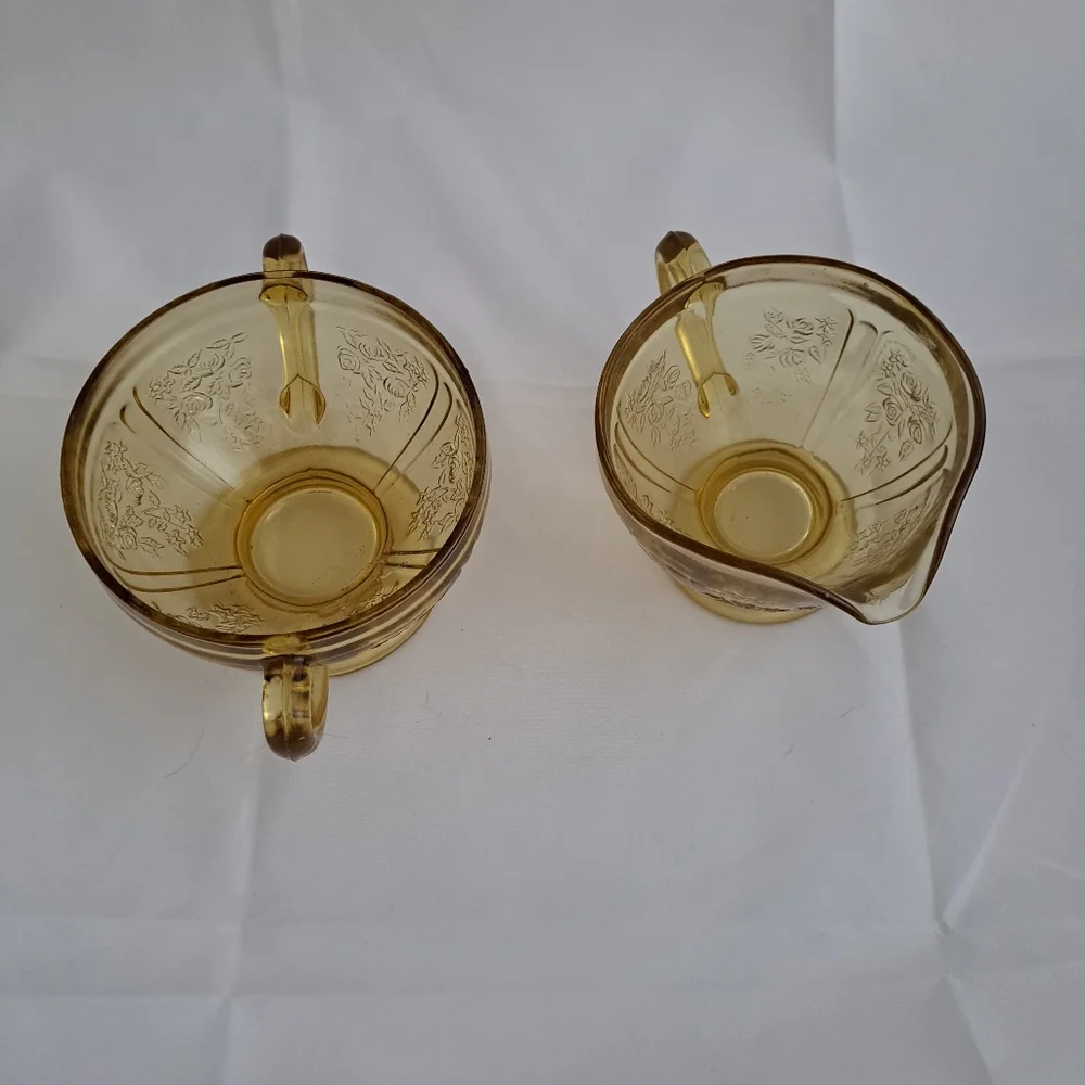 Vintage Federal Glass Sharon Cabbage Rose Creamer and Sugar Set